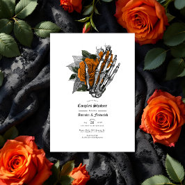 Gothic Skeleton Hand & Orange Rose Paare Dusche Einladung