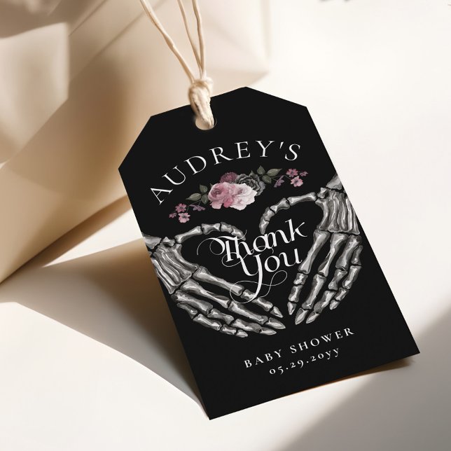 Gothic Skeleton Hands Heart Baby Dusche Vielen Dan Geschenkanhänger (Gothic Skeleton Hands Heart Baby Shower Thank You Gift Tags)