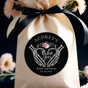 Gothic Skeleton Hands Heart Baby Dusche Vielen Dan Runder Aufkleber