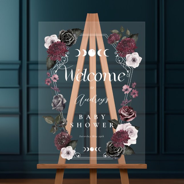 Gothic Skeleton Hands Heart Baby Dusche Willkommen Acrylschild (Gothic Skeleton Hands Heart Baby Shower Welcome Acrylic Sign)