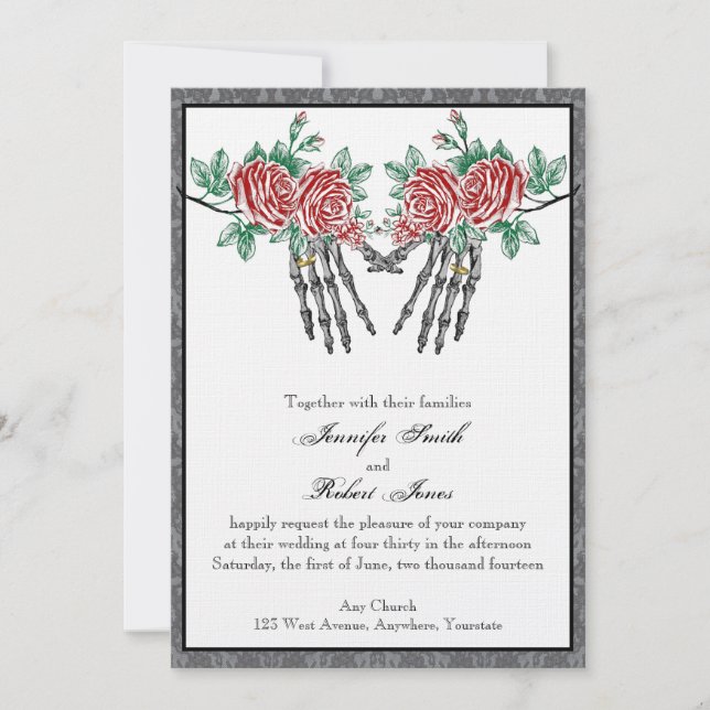 Gothic Skeleton Hands und Rose Einladung Hochzeite (Vorderseite)