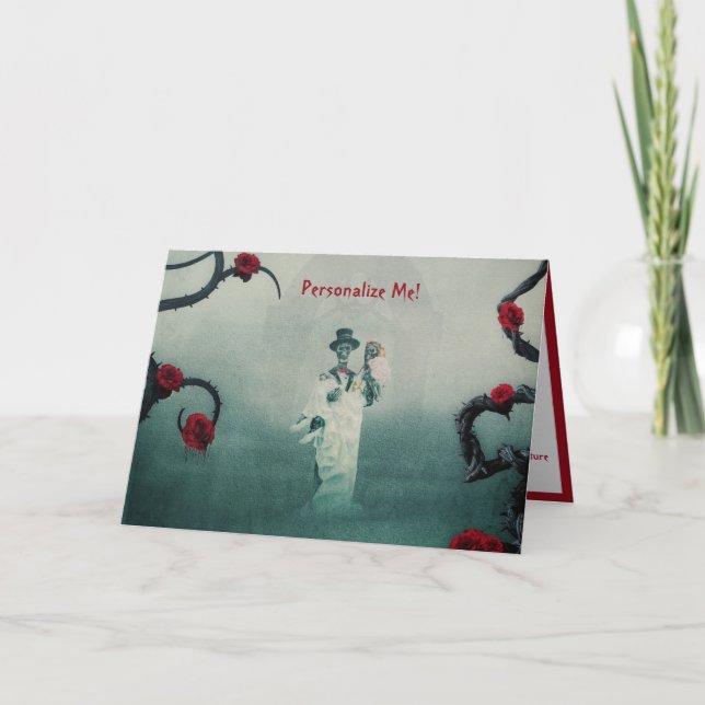 Gothic Skeleton Hochzeit Liebe Sie zu Tode Hinweis Karte (Vorderseite)