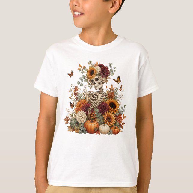 Gothic Skeleton Kürbis Halloween  T-Shirt (Vorderseite)