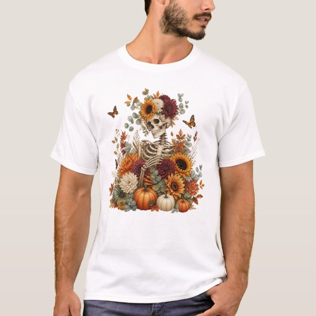 Gothic Skeleton Kürbis Halloween  T-Shirt (Vorderseite)