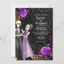 Gothic Skeleton Lila Floral Halloween Hochzeit Einladung