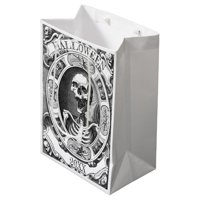 Gothic Skeleton Line Zeichnend individuelles Jahre Mittlere Geschenktüte (Vorderseite Schrägansicht)