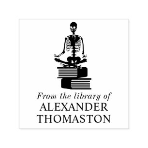 Gothic Skeleton Lotus Yoga Pose on Books Library Permastempel