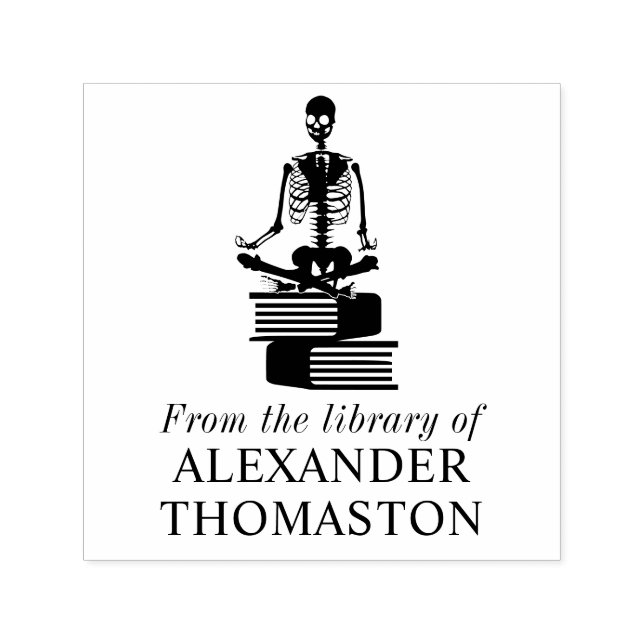 Gothic Skeleton Lotus Yoga Pose on Books Library Permastempel (Design)