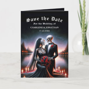 Gothic Skeleton Paar Navy Save-the-Date-Karte Ankündigung