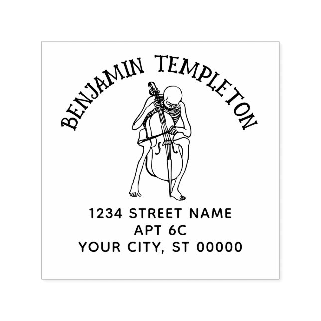 Gothic Skeleton Playing Cello Name Rücksendeadress Permastempel (Design)