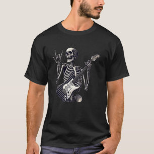 Gothic-Skeleton-Rocker mit E-Gitarre T-Shirt