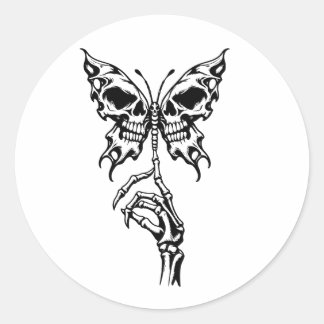 Gothic Skeleton Schmetterling und skelettierte Han Runder Aufkleber
