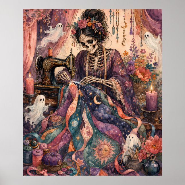 Gothic Skeleton-Schneiderin Quilt Celestial Poster (Vorne)