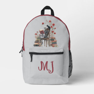Gothic Skeleton Scholar Leserbuch & Black Cat Bedruckter Rucksack