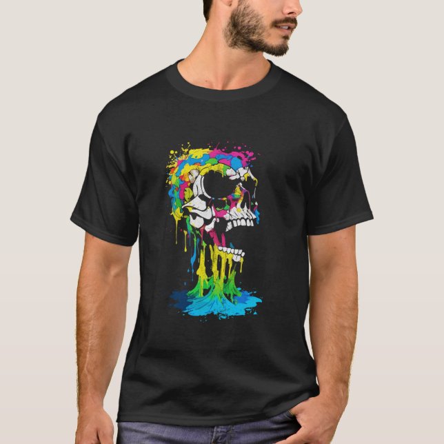 Gothic Skeleton Skull Dripping Paint Weirdcore Hal T-Shirt (Vorderseite)