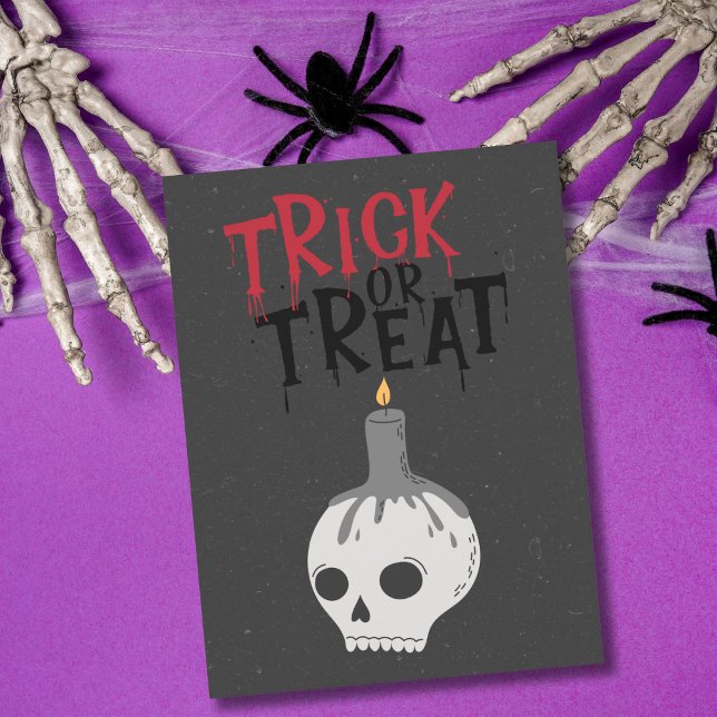 Gothic Skeleton Skull Trick oder Treat Halloween Postkarte (Von Creator hochgeladen)
