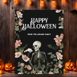 Gothic-Skelett-Garten Rosa Blumen Happy Halloween Postkarte