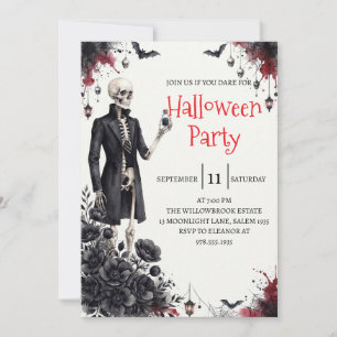 Gothic-Skelett-Mann-Halloween-Party-Einladung Einladung