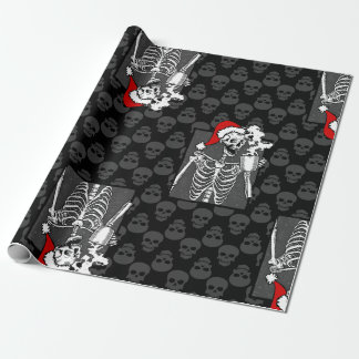 Gothic-Skelett mit schwarzem Weihnachtskaffee, rot Geschenkpapier