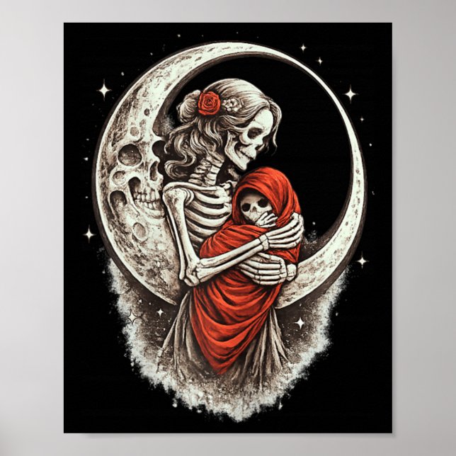 Gothic-Skelett-Mutter mit Baby dunkler Muttertag Poster (Vorne)