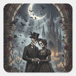 Gothic Skelett-Paar Dark Romance Rosen  Quadratischer Aufkleber