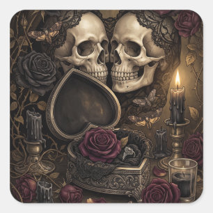 Gothic Skelett-Paar Dark Romance viktorianische Ro Quadratischer Aufkleber