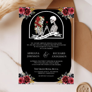 Gothic Skelett-Paar Rosen Schwarze Hochzeit Acryleinladungen