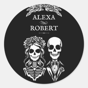 Gothic-Skelett-Rosen-Paar-Hochzeit-Aufkleber Runder Aufkleber