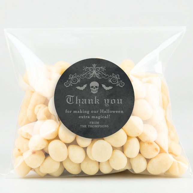 Gothic Skull and Bats Dark Halloween Vielen Dank Runder Aufkleber (Von Creator hochgeladen)