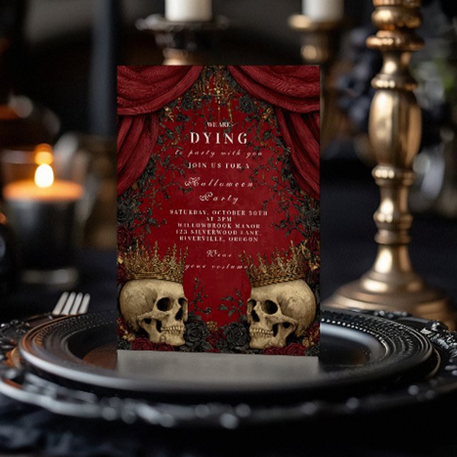 Gothic Skull and Black Rose Halloween Celebration Einladung (Von Creator hochgeladen)