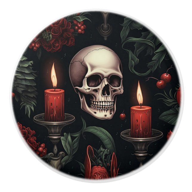 Gothic Skull and Candles Keramikknauf (Vorderseite)