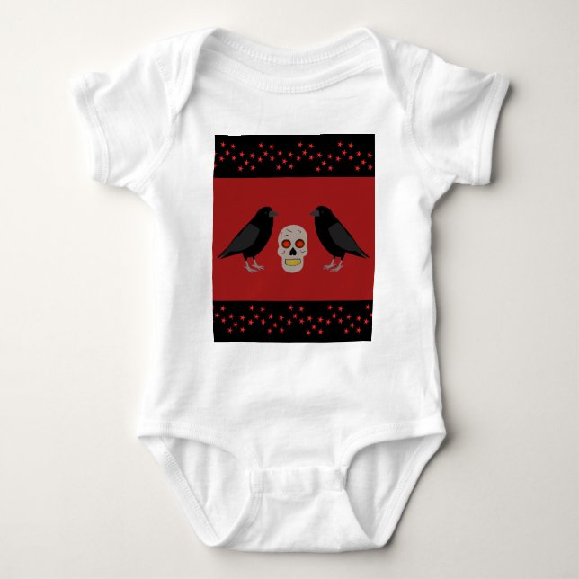 Gothic Skull and Guardian Ravens Halloween Baby Strampler (Vorderseite)
