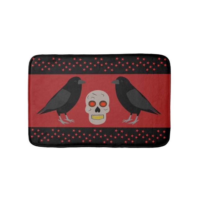 Gothic Skull and Guardian Ravens Halloween Badematte (Vorderseite)