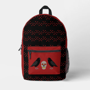 Gothic Skull and Guardian Ravens Halloween Bedruckter Rucksack
