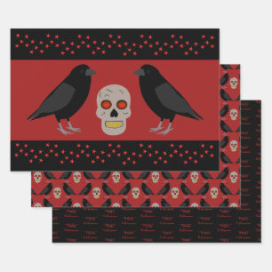 Gothic Skull and Guardian Ravens Halloween Custom Geschenkpapier Set