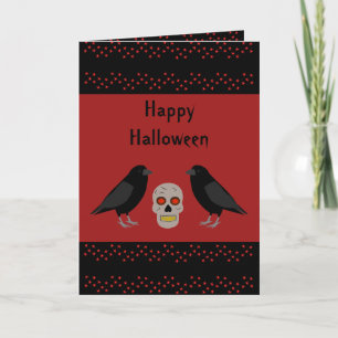 Gothic Skull and Guardian Ravens Halloween Custom Karte
