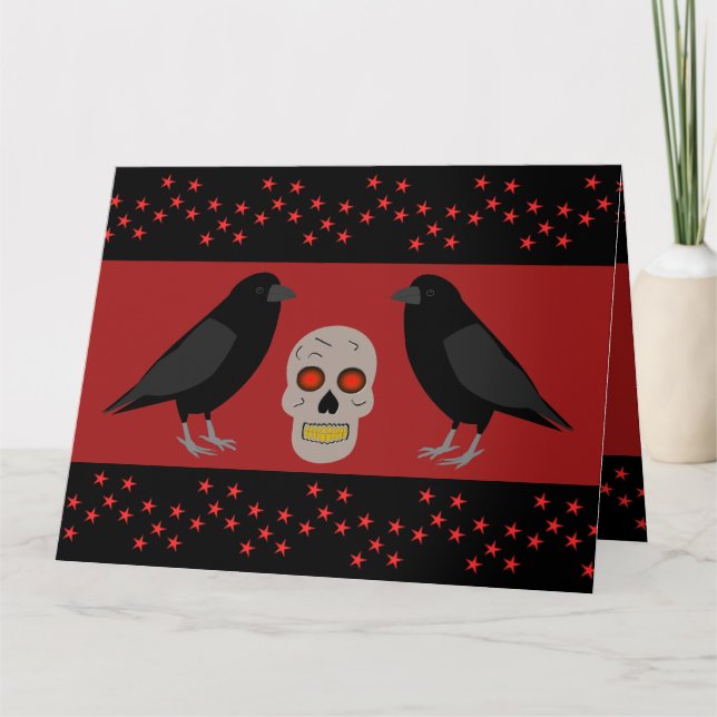 Gothic Skull and Guardian Ravens Halloween Custom Karte (Vorderseite)