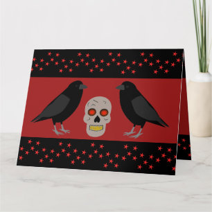 Gothic Skull and Guardian Ravens Halloween Custom Karte