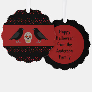 Gothic Skull and Guardian Ravens Halloween Custom Ornament Karte