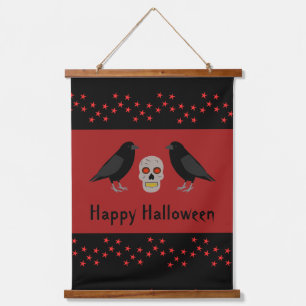 Gothic Skull and Guardian Ravens Halloween Custom Wandteppich Mit Holzrahmen