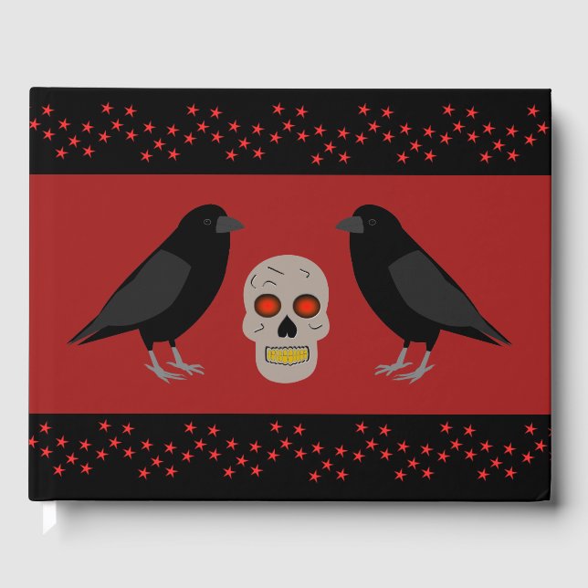 Gothic Skull and Guardian Ravens Halloween Gästebuch (Vorderseite)