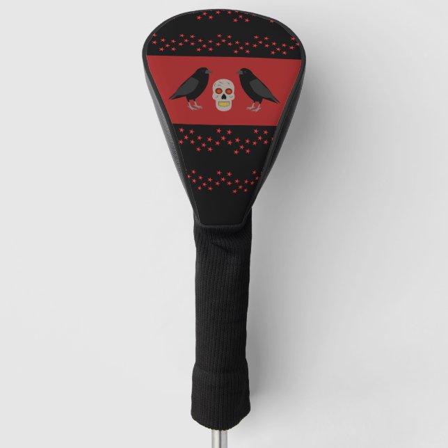 Gothic Skull and Guardian Ravens Halloween Golf Headcover (Vorderseite)