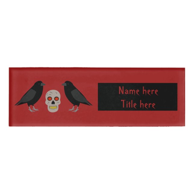 Gothic Skull and Guardian Ravens Halloween Namenschild (Vorderseite)