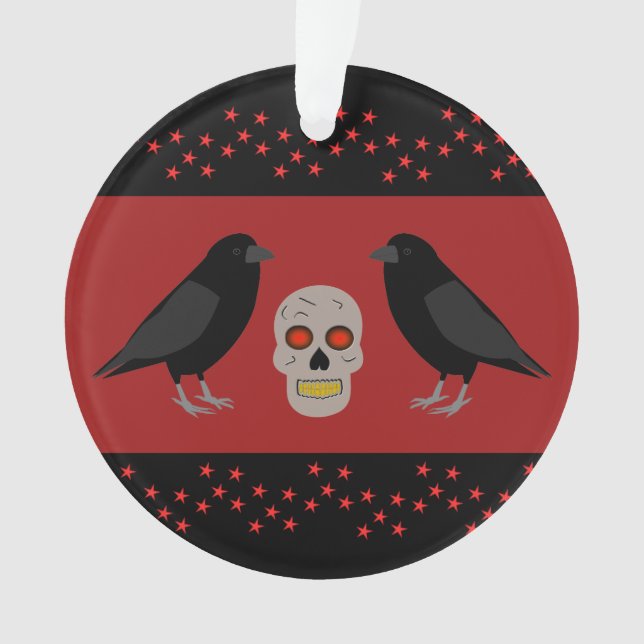 Gothic Skull and Guardian Ravens Halloween Ornament (Vorderseite)