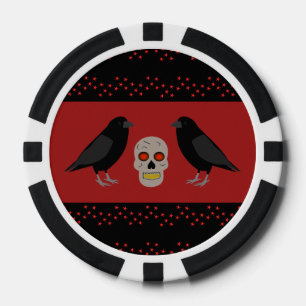 Gothic Skull and Guardian Ravens Halloween Pokerchips