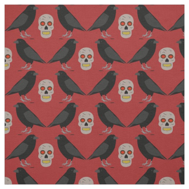 Gothic Skull and Guardian Ravens Halloween Stoff (Muster)