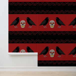 Gothic Skull and Guardian Ravens Halloween Tapete