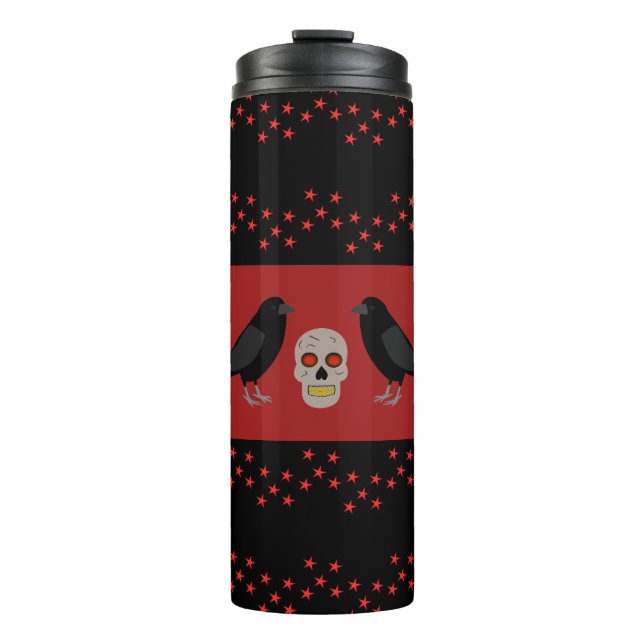 Gothic Skull and Guardian Ravens Halloween Thermosbecher (Vorderseite)