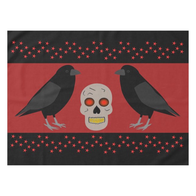 Gothic Skull and Guardian Ravens Halloween Tischdecke (Vorderseite (Horizontal))