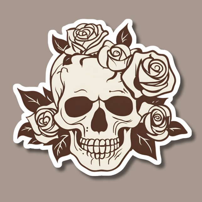 Gothic Skull and Ivory Rose Wasserdicht Aufkleber (Von Creator hochgeladen)